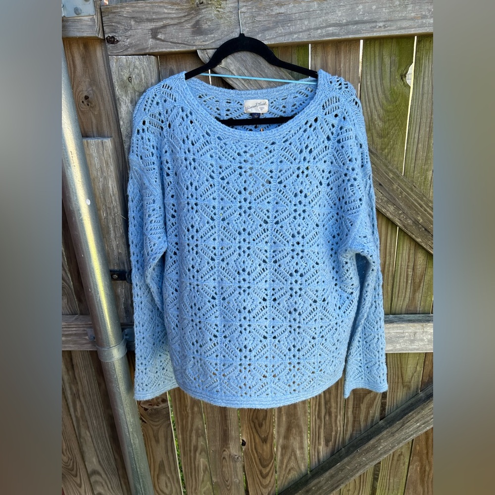 👗Universal Thread Sky Blue Openwork Crewneck Sweater - Picture 2 of 8